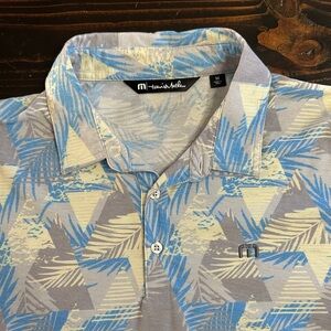 Travis Mathew Gray and Blue Leaf Print Polo